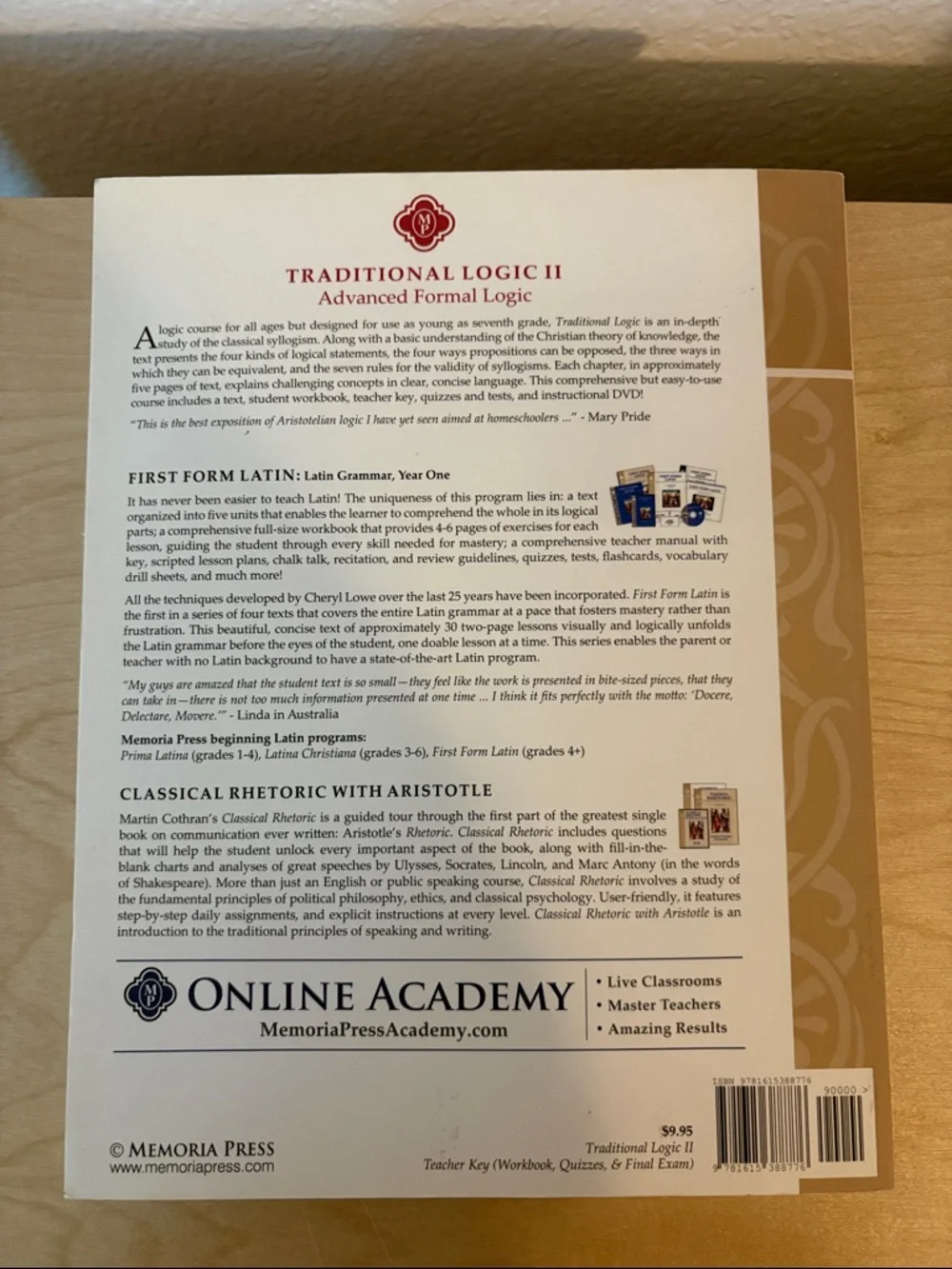 Traditional Logic II Advanced Formal Logic Teacher Key Memoria Press Homeschool